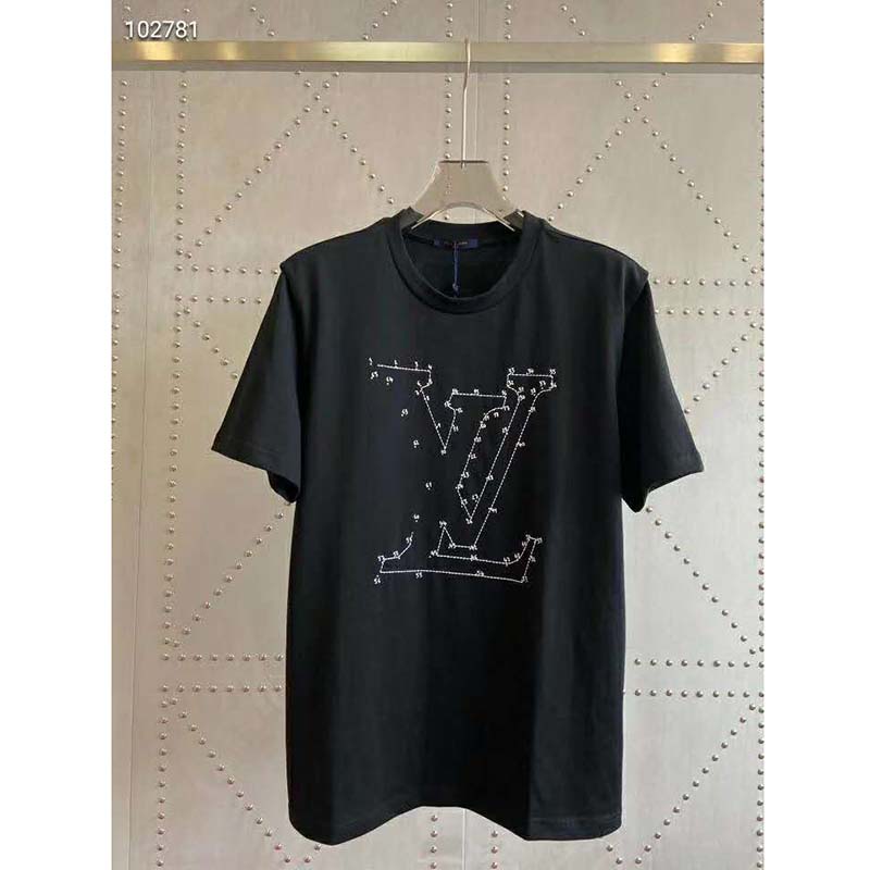 Louis Vuitton LV Men LV Stitch Print Embroidered T-Shirt Regular Fit Cotton-Black