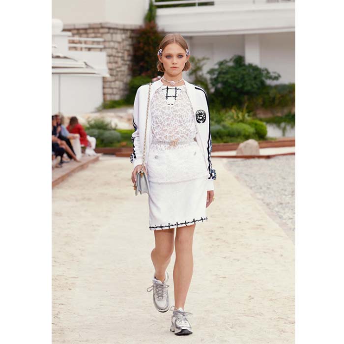 Chanel Women CC Sneakers Fabric Laminated White Silver 1 Cm Heel