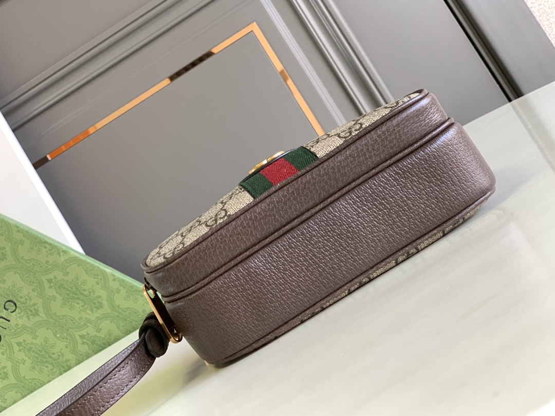 Gucci Unisex Ophidia Mini Bag Beige Ebony GG Supreme Canvas Brown Leather