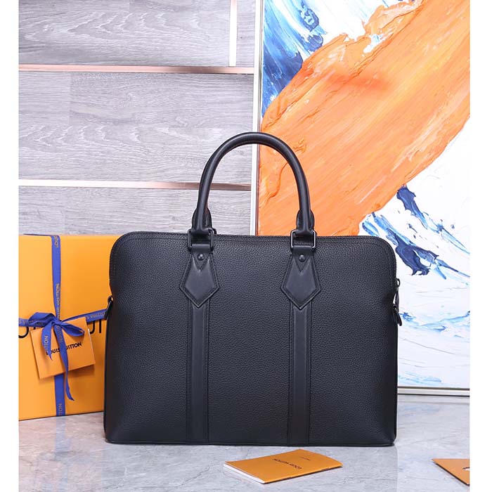Louis Vuitton LV Unisex Takeoff Briefcase Black Grained Calf Leather Cowhide Textile Lining