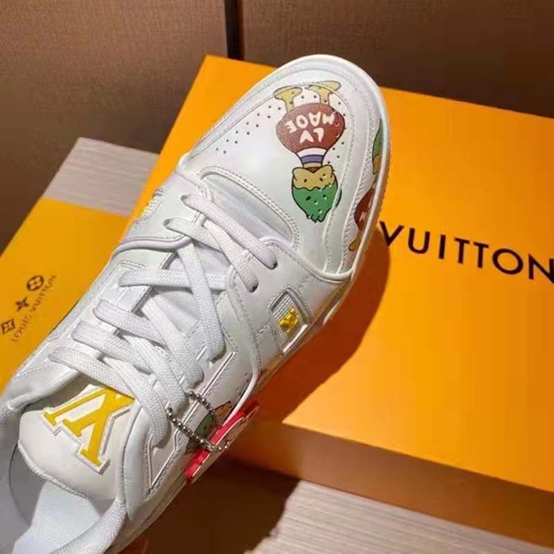 Louis Vuitton Unisex LV Trainer Sneaker White Printed Calf Leather Rubber Outsole
