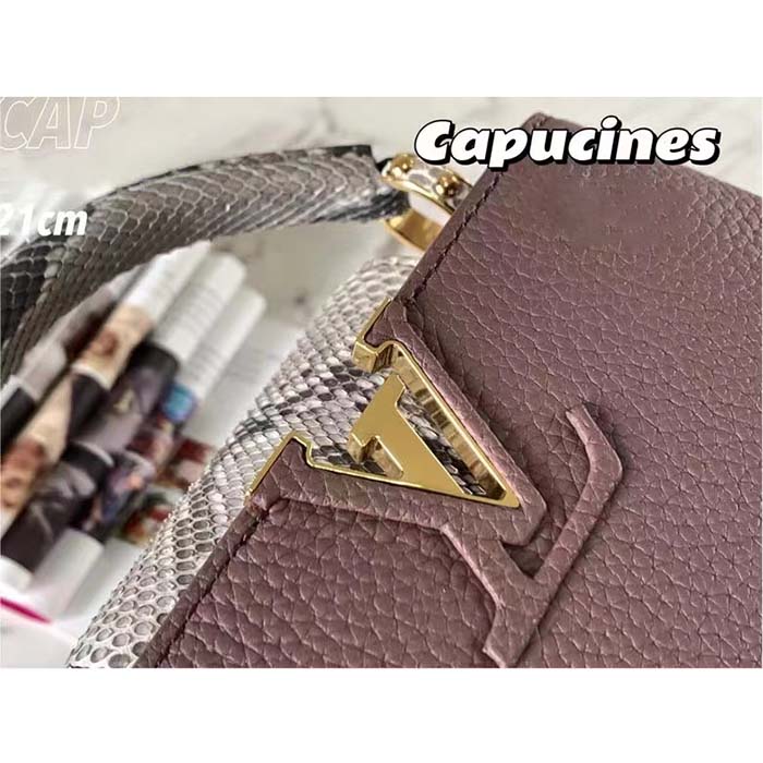 Louis Vuitton LV Women Capucines Mini Handbag Taupe Taurillon Python Leather