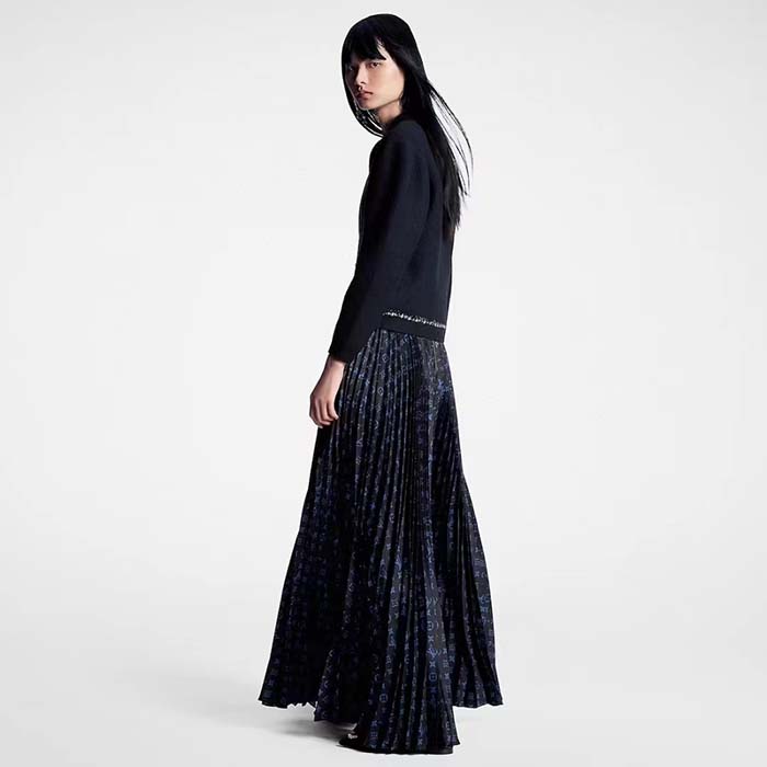 Louis Vuitton LV Women LV Monogram Silk Pleated Skirt Silk Navy