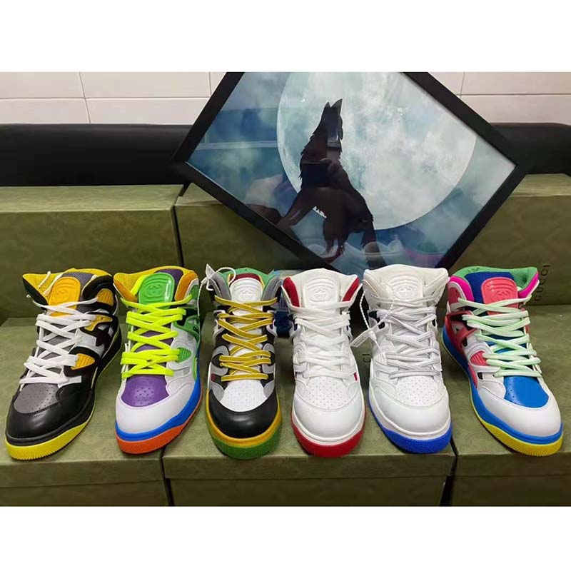 Gucci Unisex GG Gucci Basket Sneaker Pink Demetra Rubber Interlocking Grey Mesh