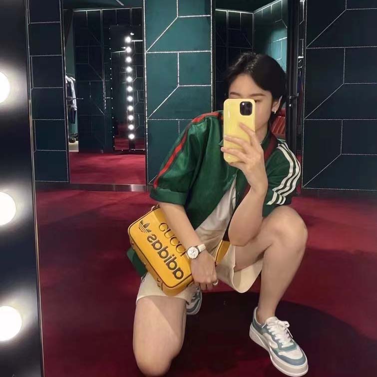 Gucci Unisex GG Adidas x Gucci Small Shoulder Bag Yellow Leather Green Red Web