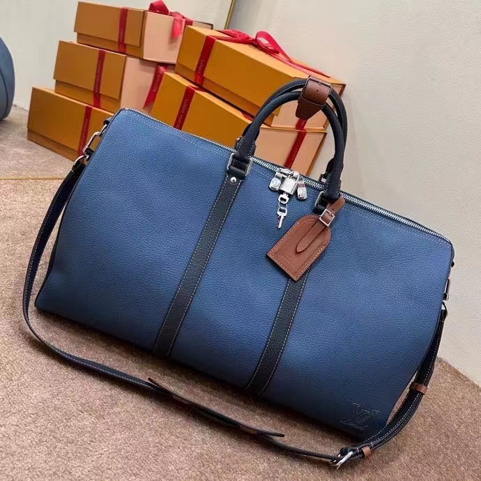 Louis Vuitton LV Unisex Keepall Bandoulière 50 Travel Bag Denim Blue Cowhide Leather