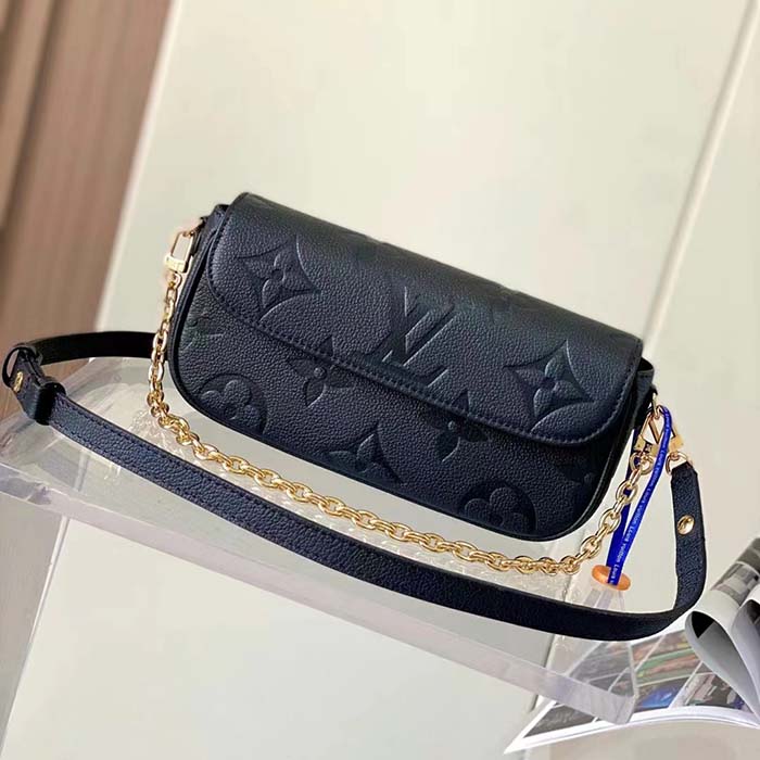 Louis Vuitton Women LV Wallet On Chain Ivy Black Monogram Embossed Supple Grained Cowhide Leather