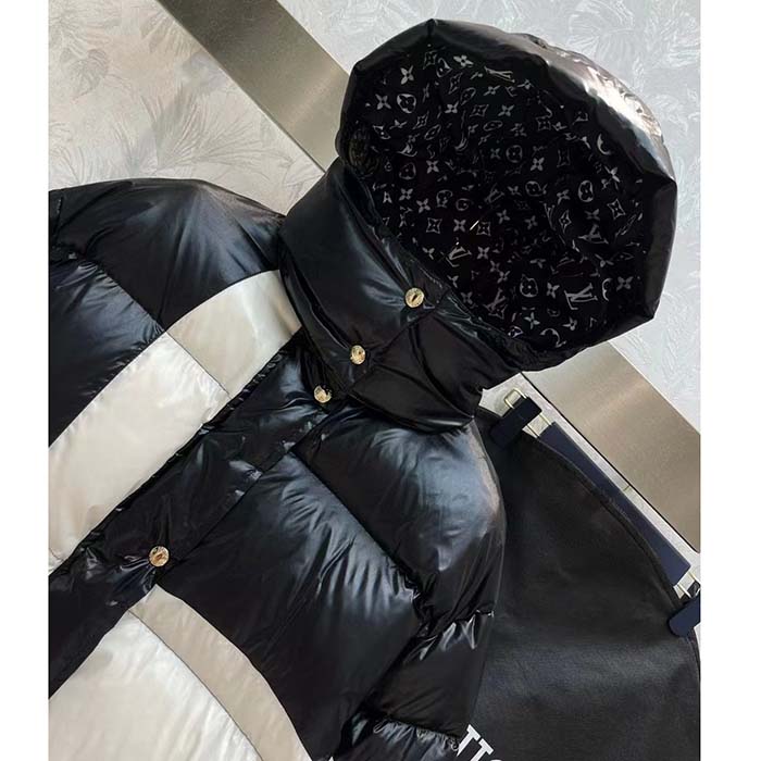 Louis Vuitton Women LV SKI Abstract Monogram Flower Puffer Jacket Black White