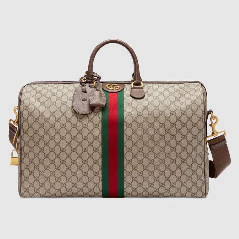 Gucci GG Unisex Ophidia GG Large Carry-On Duffle in Beige/Ebony GG Supreme Canvas