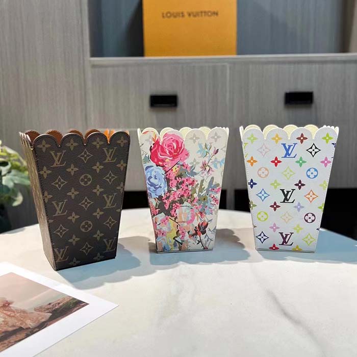 Louis Vuitton Unisex LV Flower Popcorn Basket Flower Canvas Leather Beige Microfiber