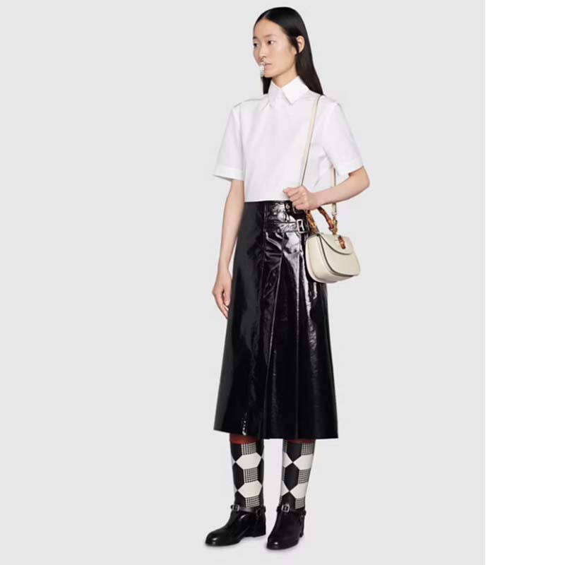 Gucci Women GG Small Top Handle Bag Bamboo White Leather