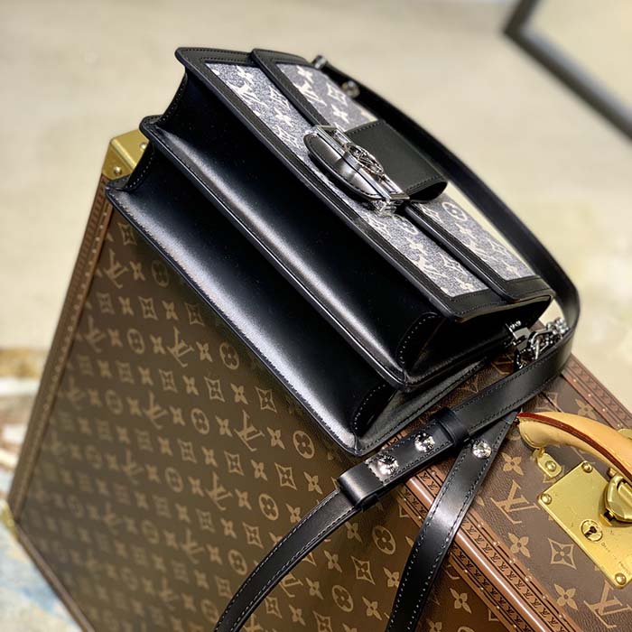 Louis Vuitton LV Women Dauphine MM Handbag Gray Denim Textile Jacquard