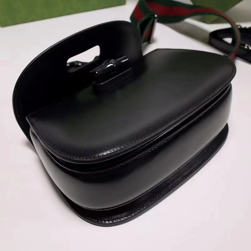 Gucci Women GG Bamboo 1947 Small Top Handle Bag Black Leather Bamboo Hardware