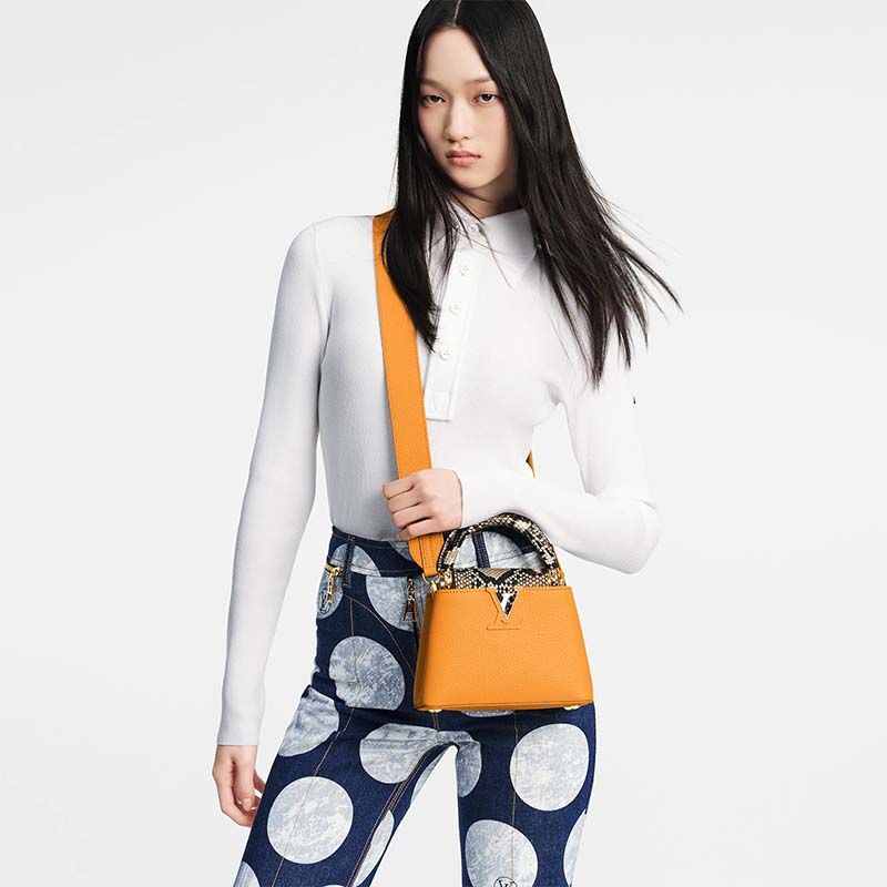 Louis Vuitton LV Women Capucines Mini Handbag Golden Yellow Taurillon Python Leather