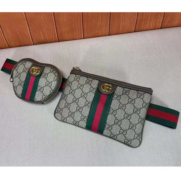 Gucci Unisex Ophidia GG Heart Utility Belt Coin Purse Pouch Beige Ebony Supreme Canvas