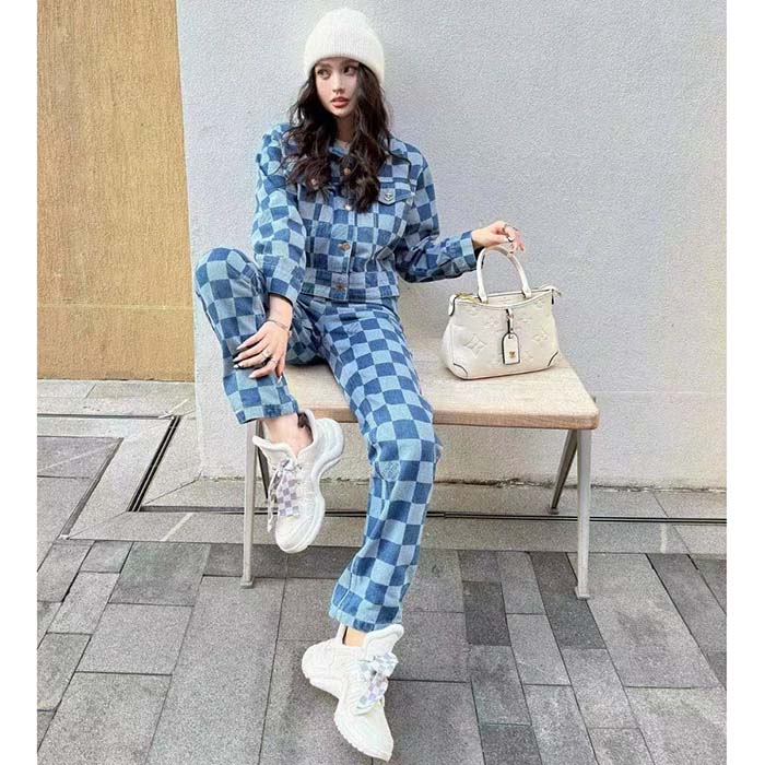 Louis Vuitton Women LV Damier Denim Jacket Cotton Blue Regular Fit 1AFGDH