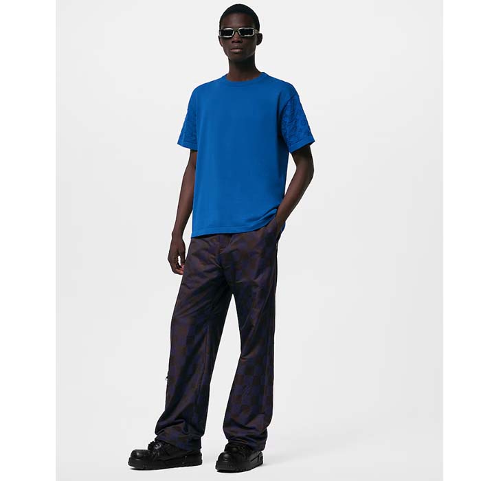 Louis Vuitton LV Men Short-Sleeved Signature Crewneck Regular Fit Classic Blue 1AFIU9