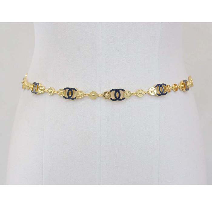Chanel Women CC Chain Belt Metal Gold Blue Ref. ABC749 B15375 NU456
