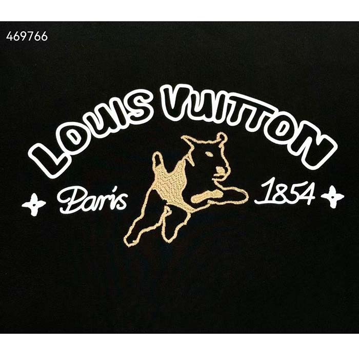 Louis Vuitton Men LV Embroidered Cotton T-Shirt Regular Fit Black 1AFQ67