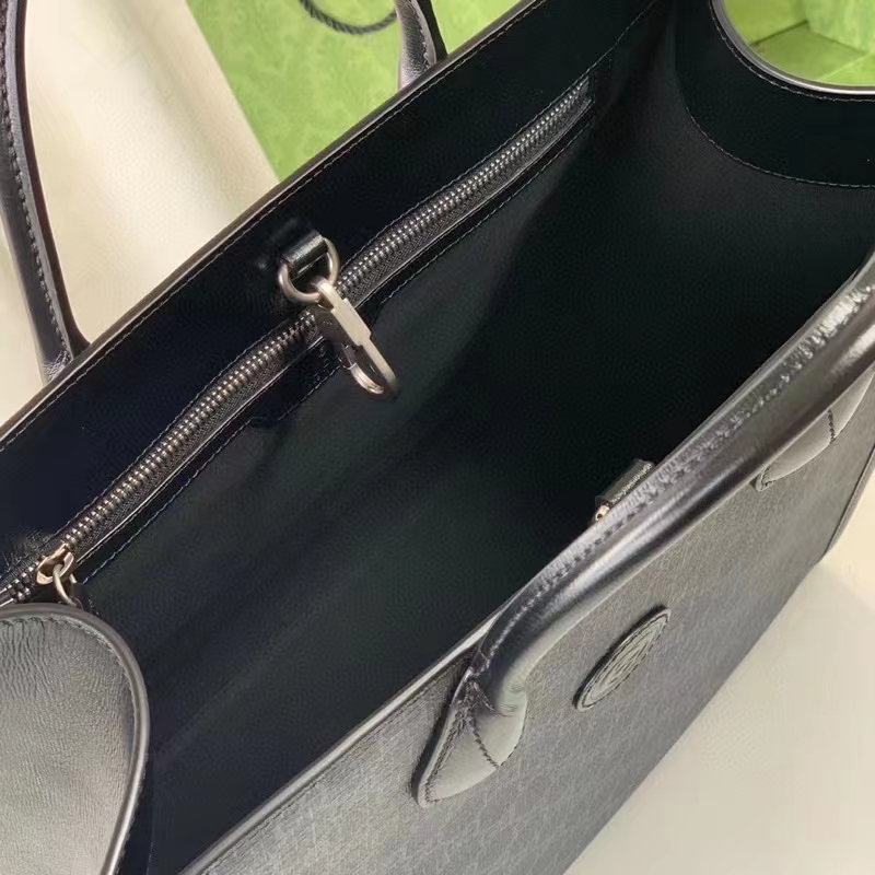 Gucci Unisex Medium Tote Bag Interlocking G Black GG Supreme Canvas