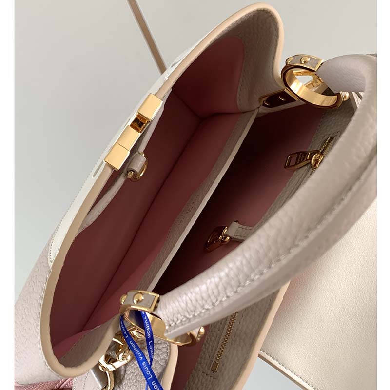 Louis Vuitton LV Women Capucines BB Handbag Beige Taurillon Patent Leather Smooth Calfskin