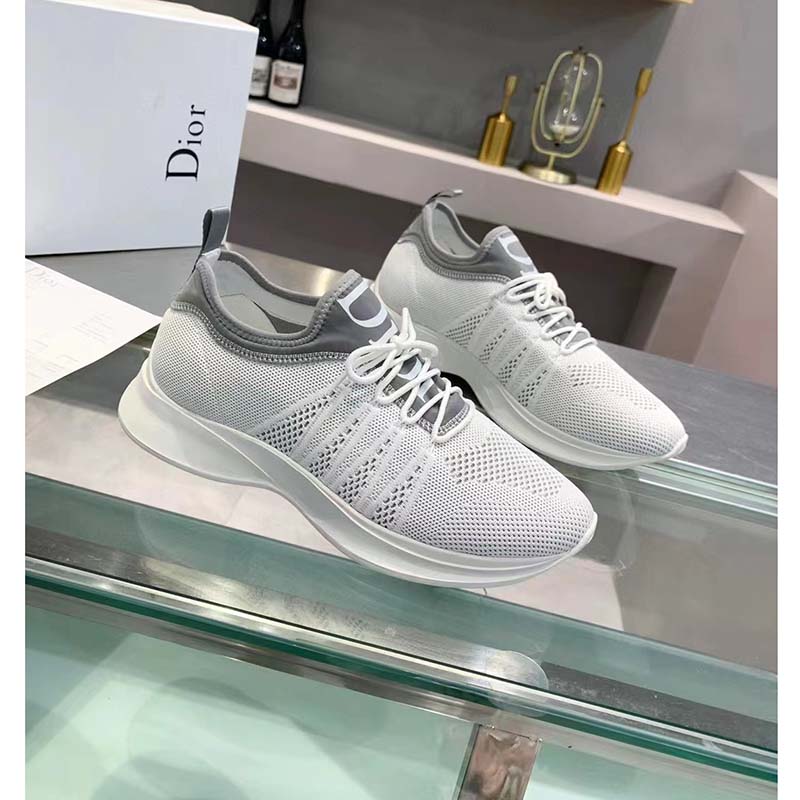 Dior Unisex CD B25 Sneaker Gray Neoprene White Technical Mesh Low-Top Lace-Up