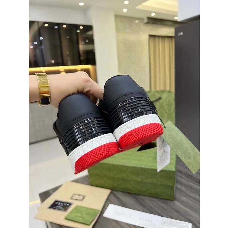 Gucci Unisex GG Basket Sneaker Interlocking G Black Beige Ebony GG Supreme Canvas