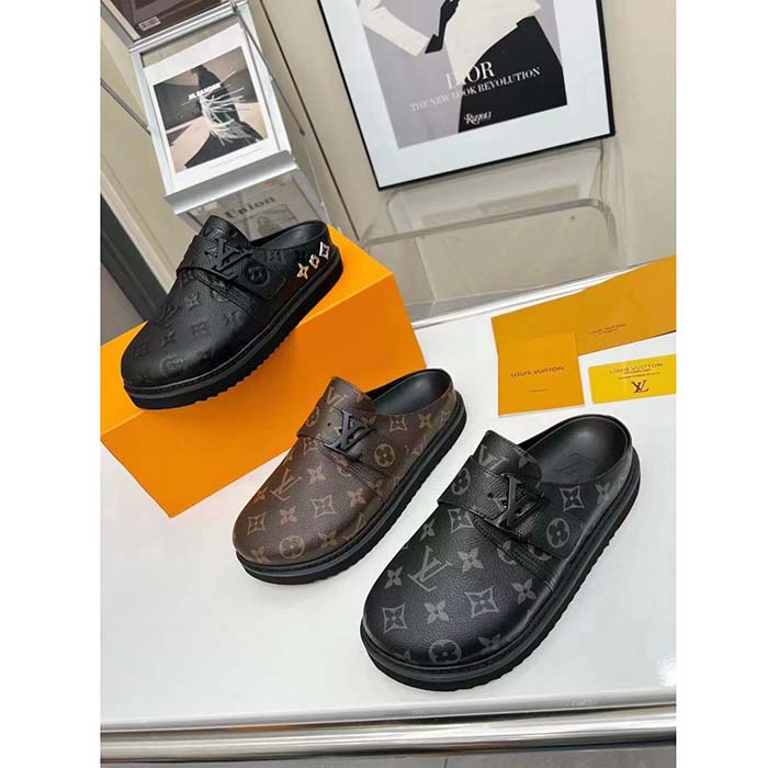 Louis Vuitton Unisex LV Easy Mule Ebene Monogram Canvas Adjustable Strap Anatomic Insole