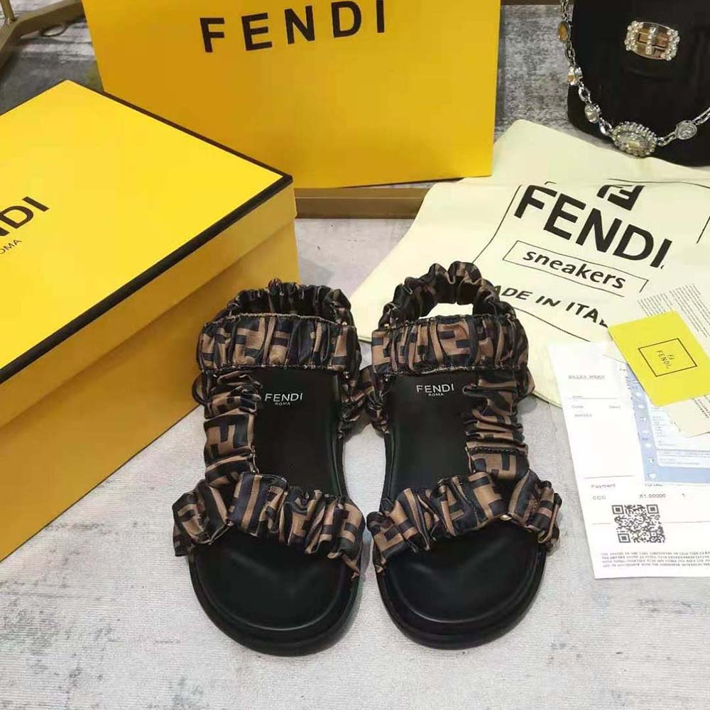 Fendi Wimen Fendi Feel Brown Satin Sandals