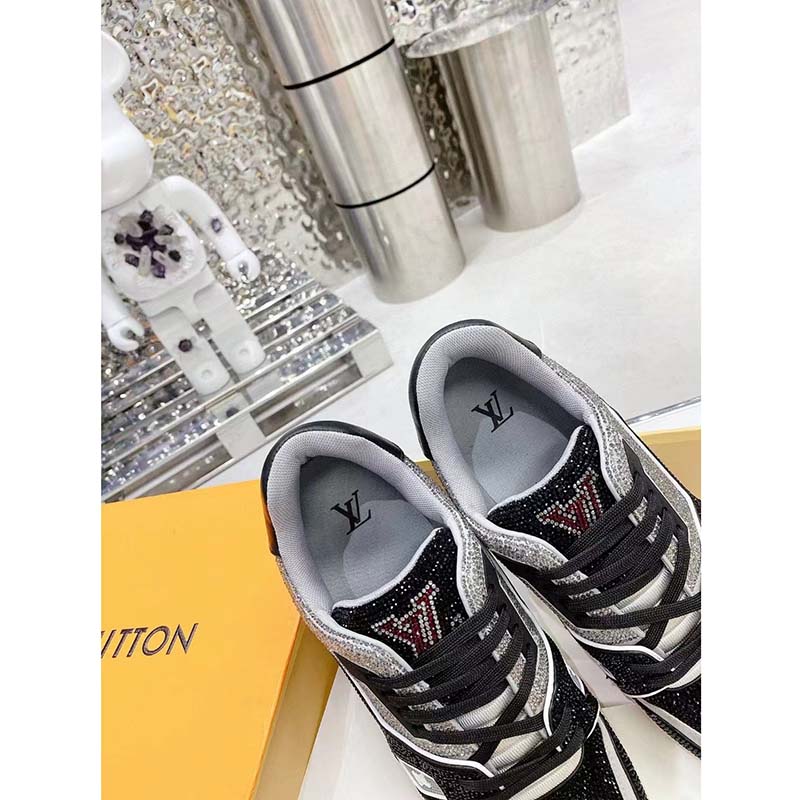 Louis Vuitton LV Unisex Trainer Sneaker Black Strass Rubber Outsole 54 Initials Signature