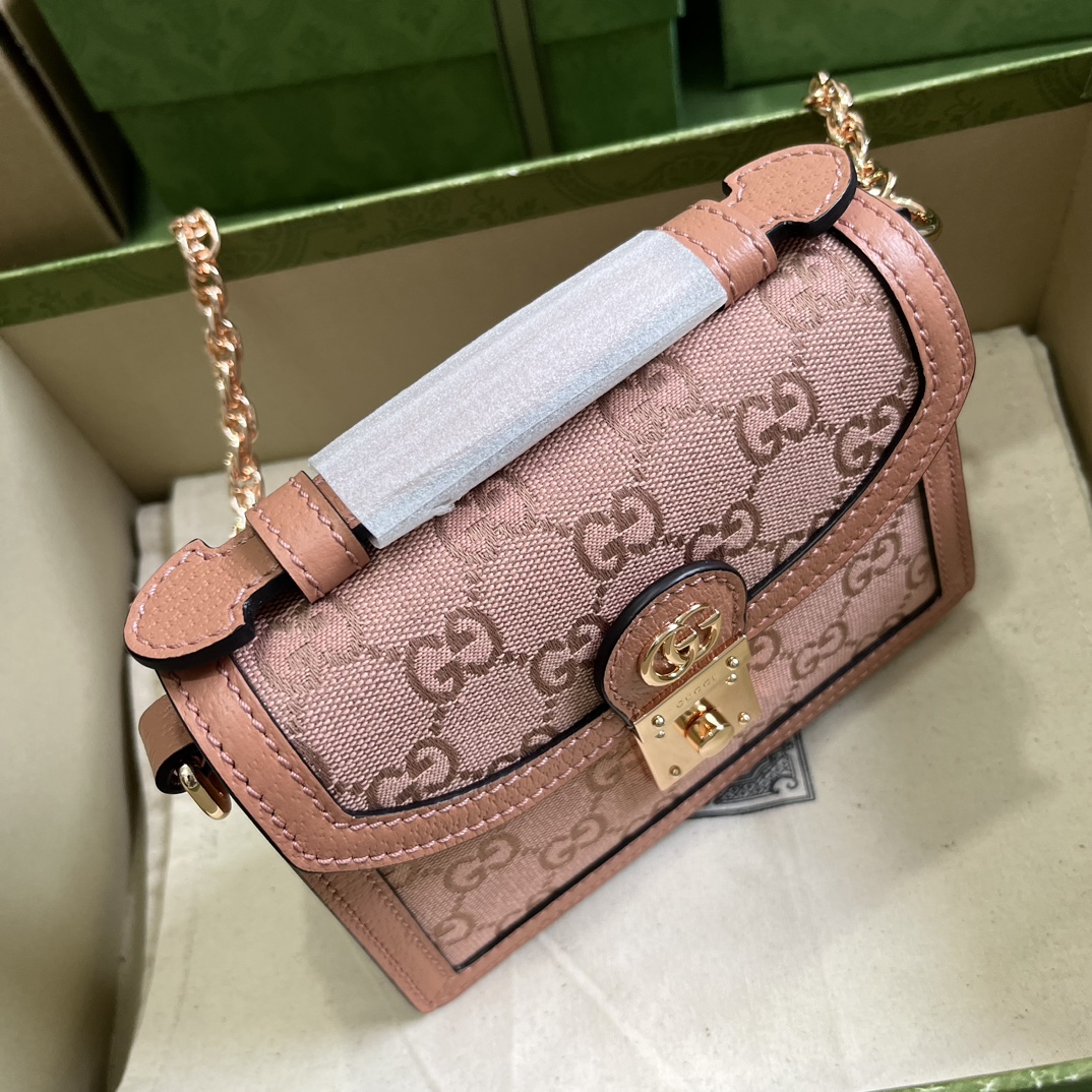 Gucci Women Dionysus GG Mini Shoulder Bag Pink Canvas Leather Padlock Closure