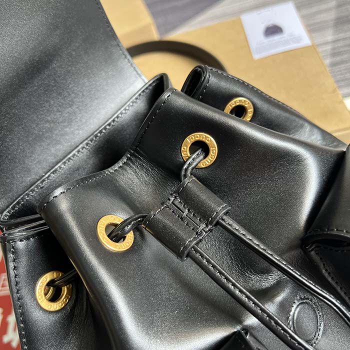 Gucci Unisex GG Bamboo Small Backpack Black Leather Bamboo Handle