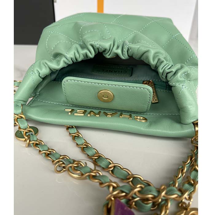 Chanel Women CC Small Bucket Bag Lambskin Resin Gold-Tone Metal Light Green