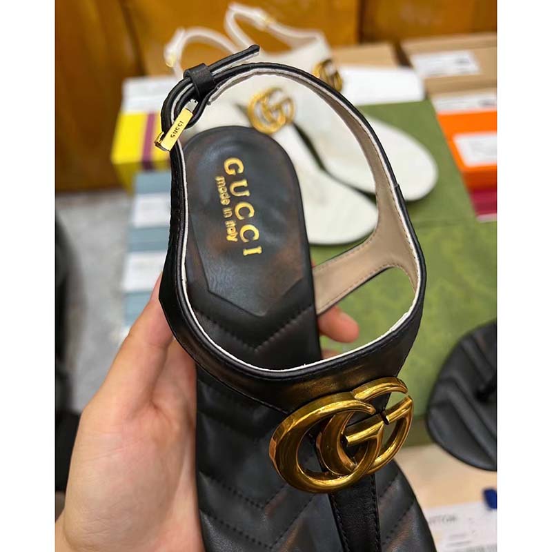 Gucci Women GG Double G Sandal Black Leather Sole Double G 5 Cm Heel