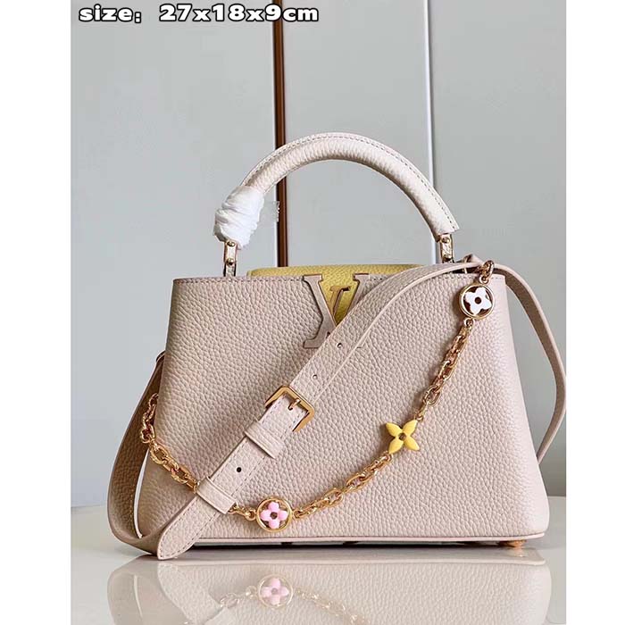 Louis Vuitton LV Women Capucines BB Handbag Beige Pink Taurillon Leather