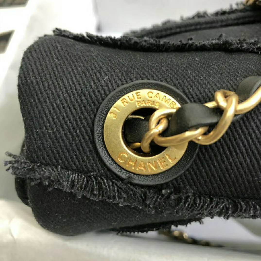 Chanel Women Flap Bag Denim & Gold-Tone Metal-Black