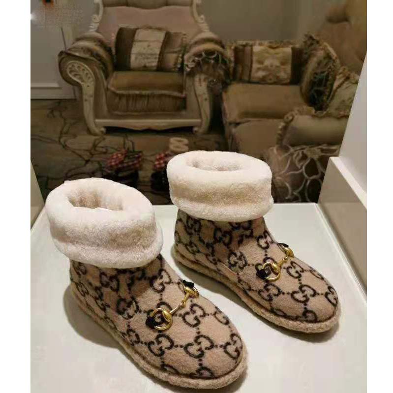 Gucci Unisex GG Wool Ankle Boot in Textured Fabrics-Beige