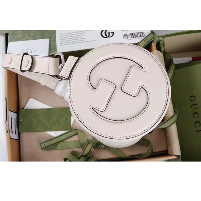 Gucci Women GG Blondie Small Shoulder Bag Round Interlocking G White Leather