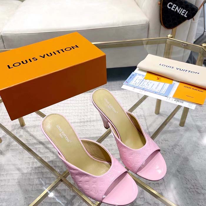 Louis Vuitton LV Women Super Mule Fuchsia Monogram-Debossed Patent Calf Leather 10 CM Heel