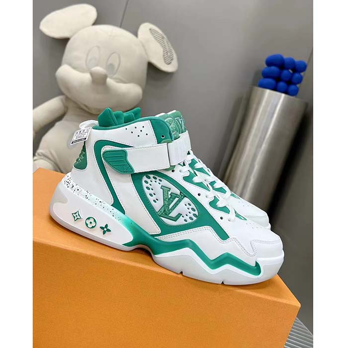 Louis Vuitton LV Unisex Trainer 2.0 Sneaker Boot Green Calf Leather Neoprene