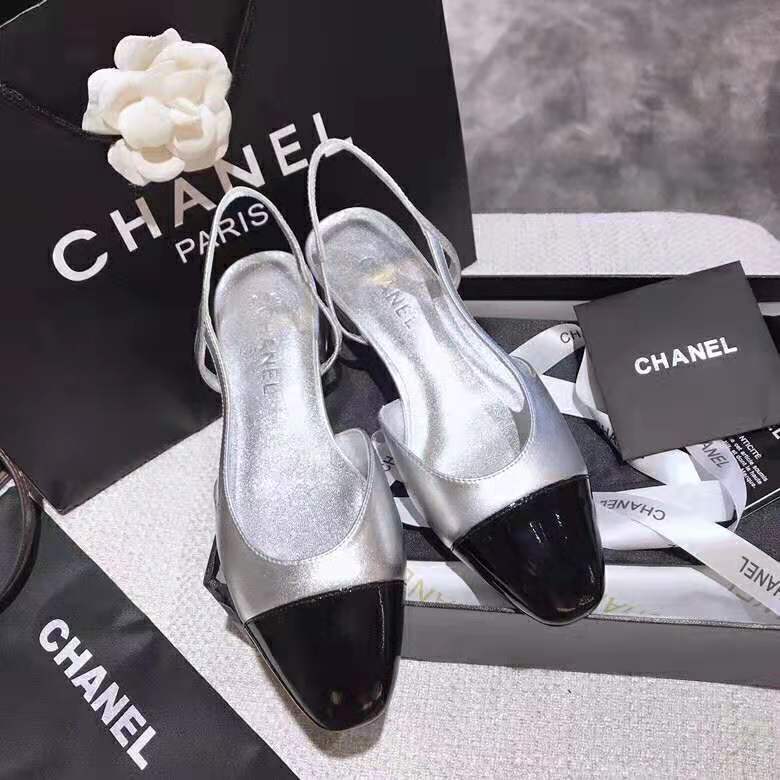 Chanel Women Slingbacks in Metallic Lambskin & Satin-Silver