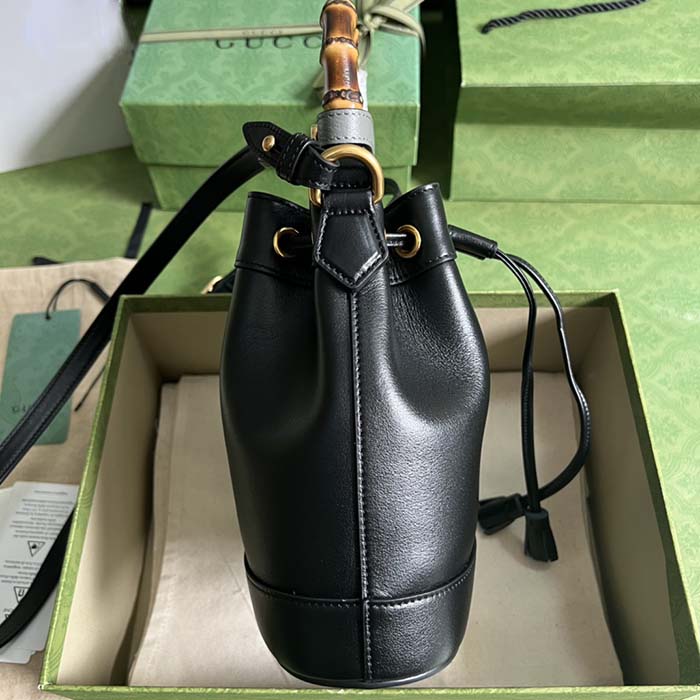 Gucci Women GG Diana Mini Bucket Bag Black Leather Double G