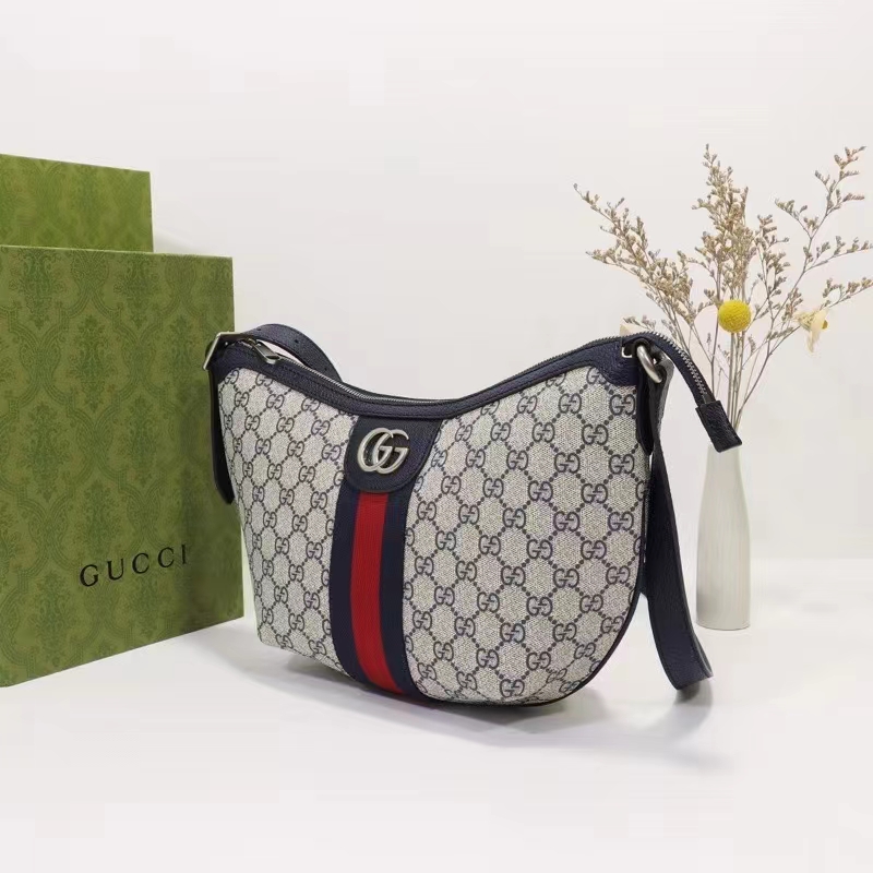 Gucci Unisex Ophidia GG Small Shoulder Bag Beige Blue GG Supreme Canvas