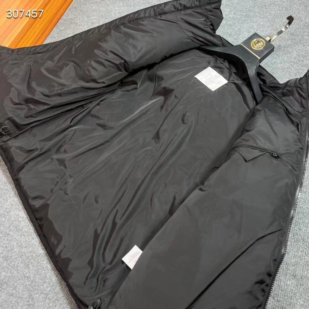 Dior Men CD Cannage Hooded Down Jacket Black Technical Fabric Drawstring Ribbed Cuffs