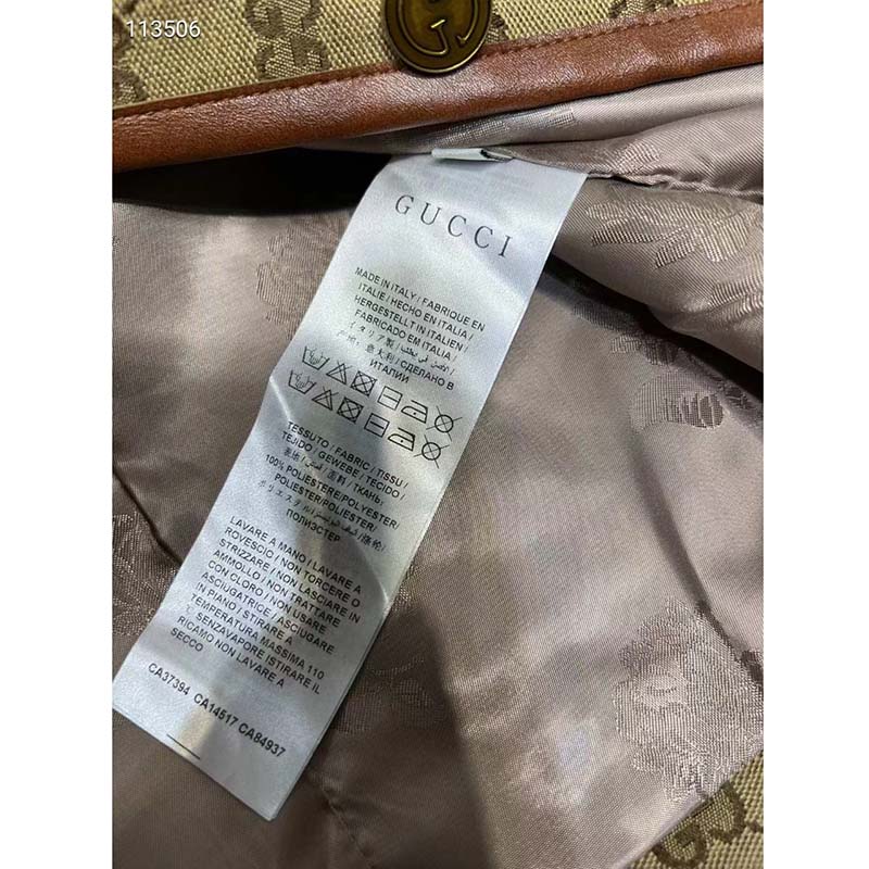 Gucci Women GG Canvas Jacket Web Belt Cotton Camel Ebony Point Collar