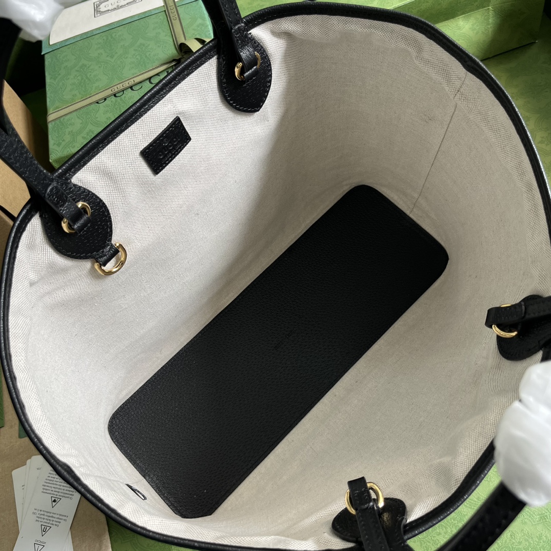 Gucci Unisex GG Ophidia Medium Tote Bag Black Leather Double G