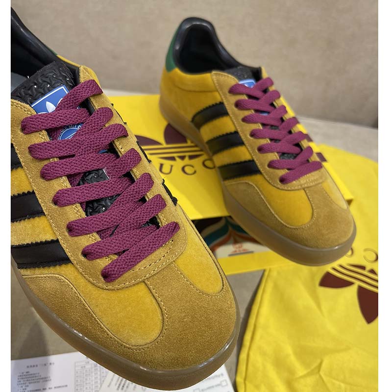 Gucci Unisex Adidas x Gucci Gazelle Sneaker Yellow Velvet Beige Suede Low Heel