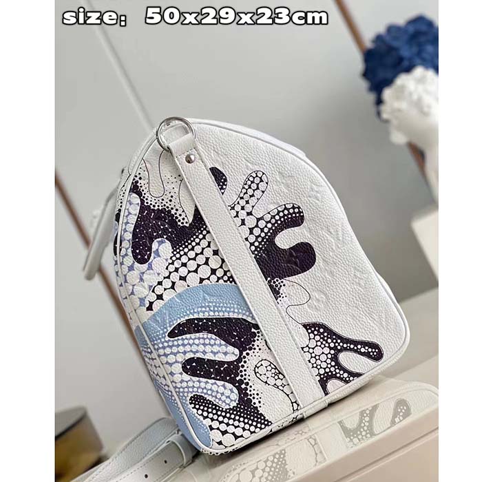 Louis Vuitton Unisex LV x YK Bandoulière Keepall 50 White Taurillon Monogram Cowhide Psychedelic Flower