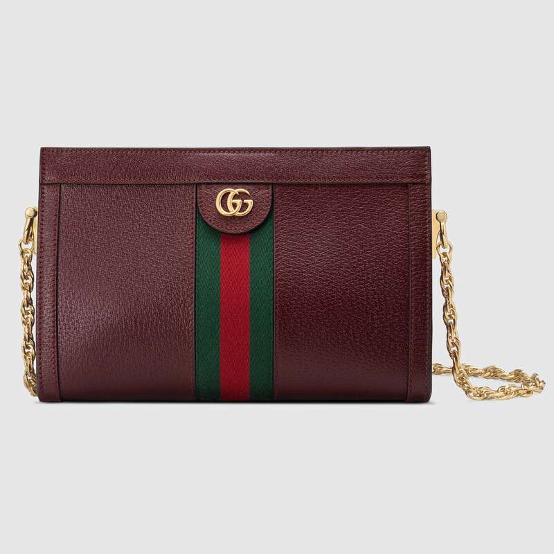 Gucci Women Ophidia Small Shoulder Bag in Leather Green and Red Web