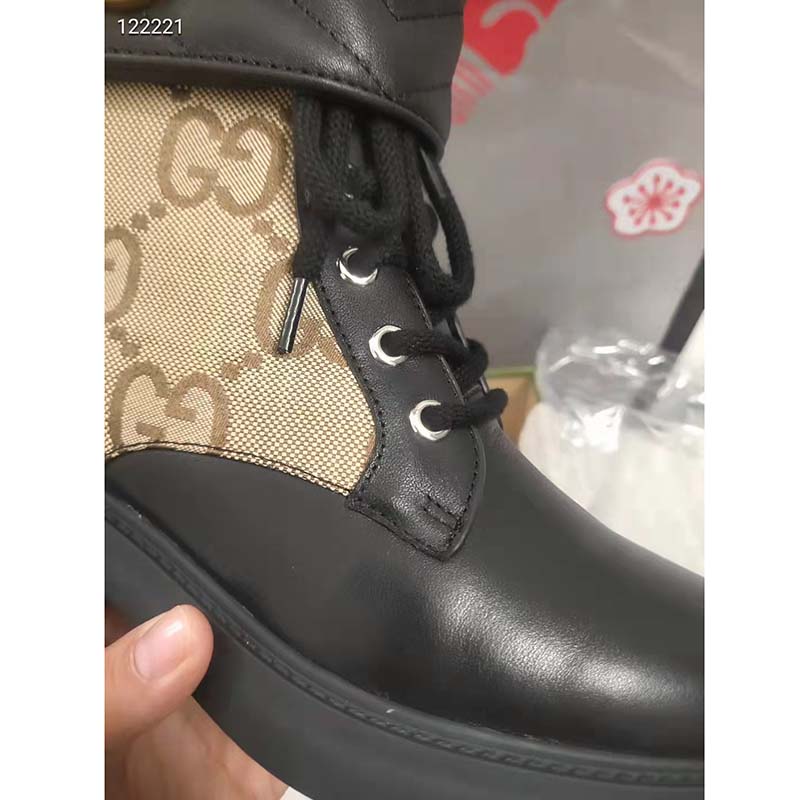 Gucci GG Women’s Ankle Boot Double G Beige Ebony Maxi GG Canvas